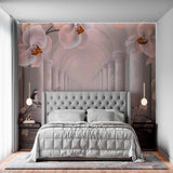 Tapeta mural z kwiatowym łukiem i ptakami