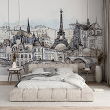 Watercolor Paris Cityscape with Eiffel Tower Wallpaper Handpainted Mural