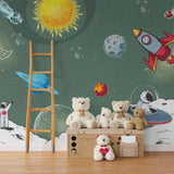Kids Wall Murals Solar System Space Rocket Planets Astronaut Wallpaper for Kids