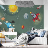 Kids Wall Murals Solar System Space Rocket Planets Astronaut Wallpaper for Kids