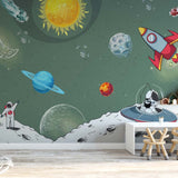 Kids Wall Murals Solar System Space Rocket Planets Astronaut Wallpaper for Kids