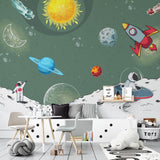 Kids Wall Murals Solar System Space Rocket Planets Astronaut Wallpaper for Kids
