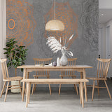 Tapeta ze wzorem pomarańczowej i szarej mandali