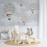 Kids Wall Murals Flowers Blossom Hot Air Balloons Sky Adventure