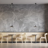 Abstract Leaf Outline Wallpaper - Contemporary Botanical Wall Covering - Gray Monochrome Design