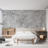 Abstract Leaf Outline Wallpaper - Contemporary Botanical Wall Covering - Gray Monochrome Design
