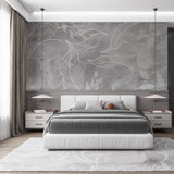 Abstract Leaf Outline Wallpaper - Contemporary Botanical Wall Covering - Gray Monochrome Design