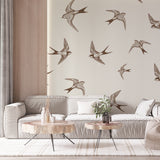 Swallows Wallpaper Birds in Flight Wall Mural Nature-Inspired Decor