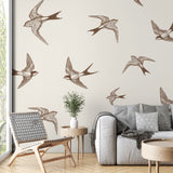 Swallows Wallpaper Birds in Flight Wall Mural Nature-Inspired Decor