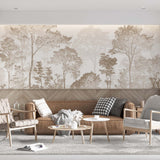 Neutral Tree Silhouette Wallpaper Serene Nature Wall Mural Decor