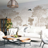 Neutral Tree Silhouette Wallpaper Serene Nature Wall Mural Decor