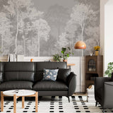 Gray and White Forest Wallpaper Serene Woodland Wall Mural for Living Room, Bedroom Decor