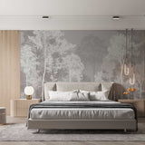Gray and White Forest Wallpaper Serene Woodland Wall Mural for Living Room, Bedroom Decor
