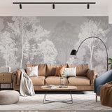 Gray and White Forest Wallpaper Serene Woodland Wall Mural for Living Room, Bedroom Decor