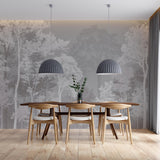 Gray and White Forest Wallpaper Serene Woodland Wall Mural for Living Room, Bedroom Decor