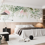 Wisząca tapeta ścienna z liśćmi i kwiatami