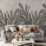 Tapeta z freskiem w kształcie liścia bananowca Fototapeta z egzotycznymi liśćmi