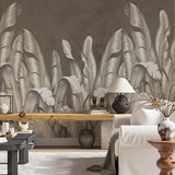 Srebrna tapeta z liśćmi bananowca Abstrakcyjna fototapeta