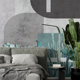 Contemporary Geometric Cactus Wall Mural Wallpaper with Concrete Texture