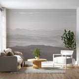 Misty Mountain Range Wallpaper Gray and White Landscape Wall Mural for Living Room, Bedroom Decor