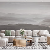 Misty Mountain Range Wallpaper Gray and White Landscape Wall Mural for Living Room, Bedroom Decor