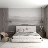 Misty Mountain Range Wallpaper Gray and White Landscape Wall Mural for Living Room, Bedroom Decor