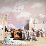 Fototapety dla dzieci Urocze słońce różowe góry skandynawskie Tapeta dla dzieci