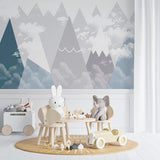 Fototapety dla dzieci Skandynawskie pochmurne góry sylwetka Prosta tapeta dla dzieci