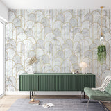 Elegancka marmurowa tapeta ze złotymi wzorami łukowymi