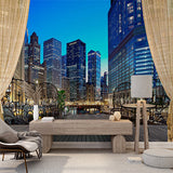 Eleganckie fototapety z widokiem na balkon i nowoczesną panoramę miasta nocą