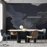 Abstrakcyjna tapeta z falami oceanu ze złotą grafiką liniową na ciemnym tle