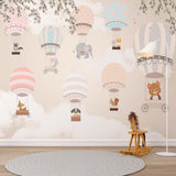 Peel and Stick Air Balloon Murals for Children's Rooms with Cute Animals