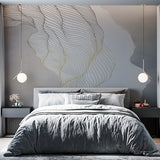 A minimalist abstract wallpaper with flowing lines in shades of gray and gold, creating a sense of movement and fluidity.