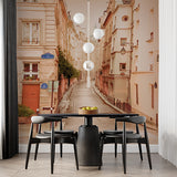 Vintage European Street Wall Mural Paris Street Scene in Warm Tones Wallpaper