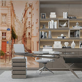 Vintage European Street Wall Mural Paris Street Scene in Warm Tones Wallpaper