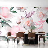 Soft Pink and White Floral Bouquet Wall Mural - Delicate Petals and Green Leaves Wallpaper