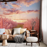 Pink Pampas Grass Wallpaper Sunset Field Wall Mural Nature Wall Decor