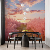 Pink Pampas Grass Wallpaper Sunset Field Wall Mural Nature Wall Decor