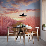 Pink Pampas Grass Wallpaper Sunset Field Wall Mural Nature Wall Decor