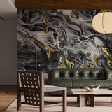 Black Marble Texture Wall Mural Art Stone Abstract Liquid Ink Wallpaper
