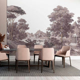 Mural krajobrazowy ze starym malowidłem ściennym z zalesionymi wzgórzami