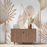 Złota tapeta z liśćmi palmowymi w stylu artystycznym