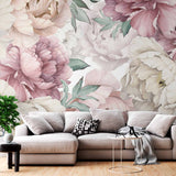 Luxurious Vintage Peony Wall Mural Wallpaper in Soft Pastel Shades