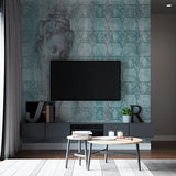 Antyczna, klasyczna rzeźba i mozaika ścienna Tapeta - Vintage zielony i niebieski wzór