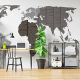 Mapa świata z nałożonym wzorem tekstowym