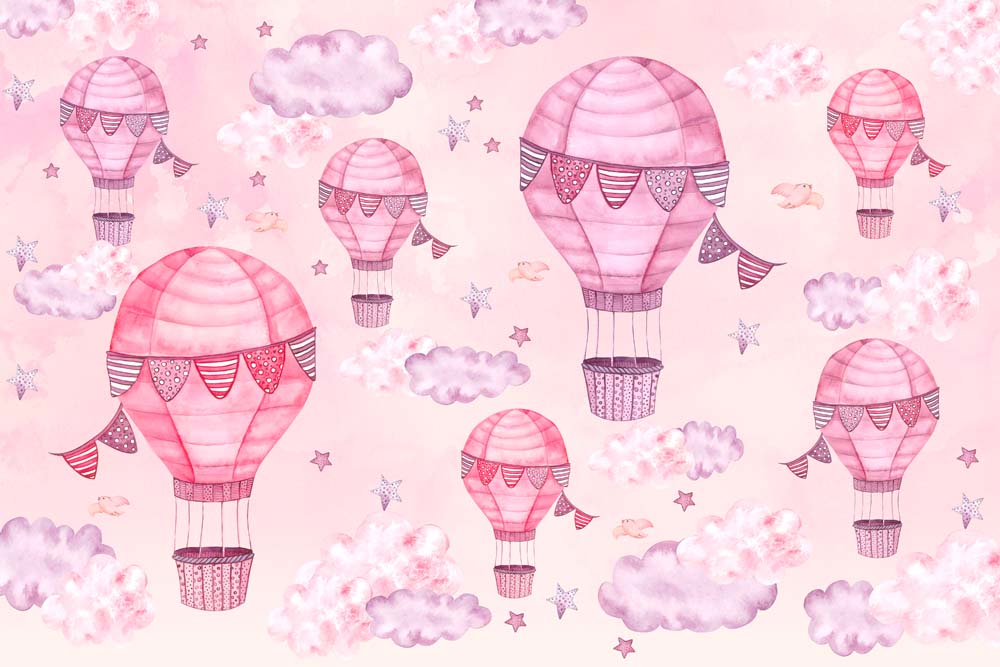 Kids Wall Murals Hot Air Balloon Pink Wall Murals Whimsical Sky Scenes