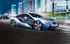 Custom City Street at Night with Futuristic Car Mural Wallpaper