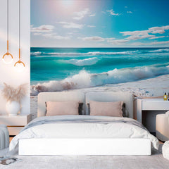 Custom Golden Sands and Turquoise Waves Wallpaper