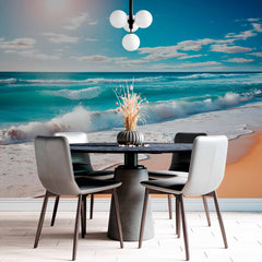 Custom Golden Sands and Turquoise Waves Wallpaper