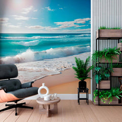 Custom Golden Sands and Turquoise Waves Wallpaper